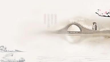 水墨桃花堤桥渔船中国风群鸟飞会声会影视频的预览图